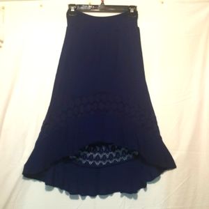 Navy blue high-low crinkle rayon skirt